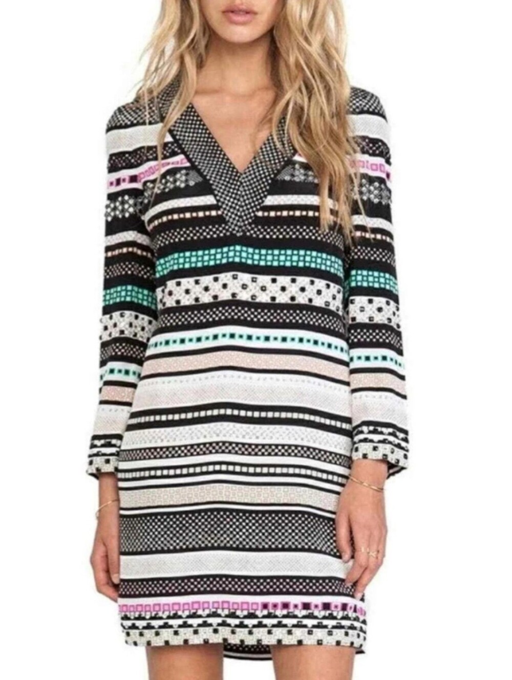 Diane Von Furstenberg Ruby Silk Geometric Print Embellished Dress